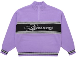 Supreme Script Stripe Half Zip Sweater Purple Supreme Script Stripe Half Zip Sweater Purple