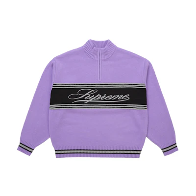 Supreme Script Stripe Half Zip Sweater Purple