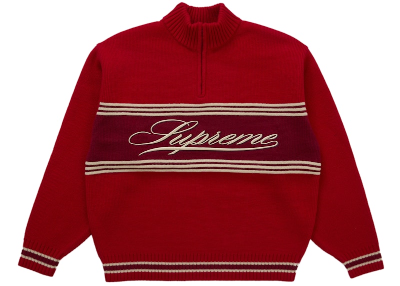 Supreme Script Stripe Half Zip Sweater Red