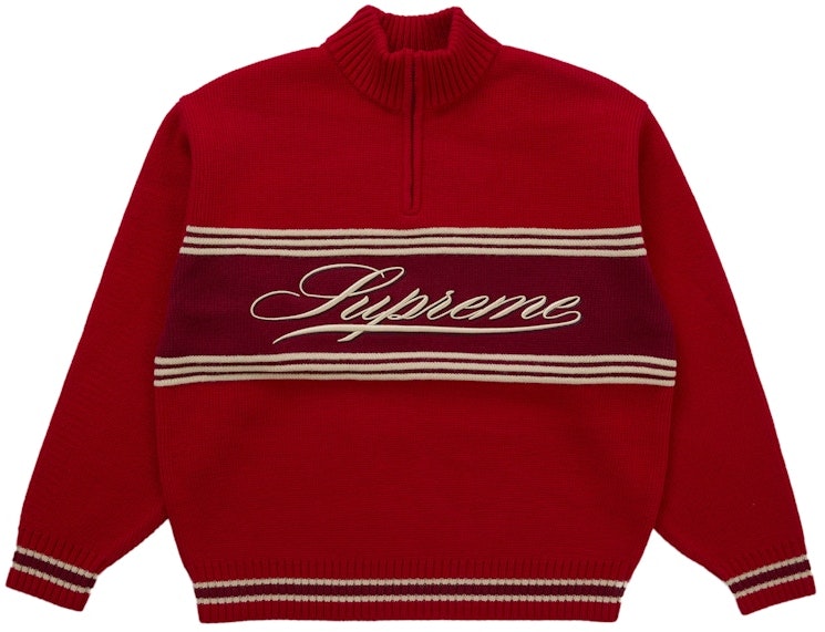 supreme-script-stripe-half-zip-sweater-red