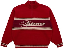 Supreme Script Stripe Half Zip Sweater Red Supreme Script Stripe Half Zip Sweater Red