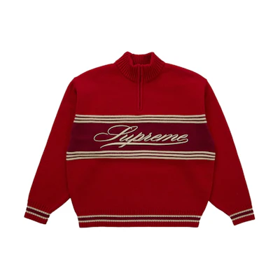 Supreme Script Stripe Half Zip Sweater Red