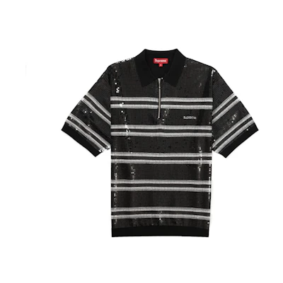 Supreme Sequin Stripe Zip Polo Black