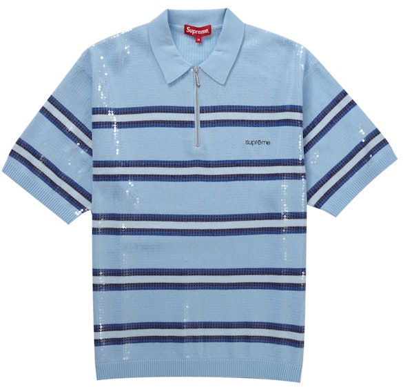 supreme-sequin-stripe-zip-polo-blue