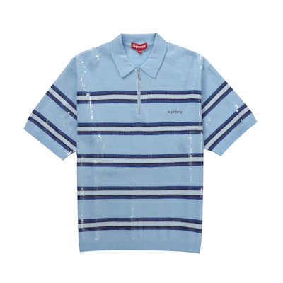 Supreme Sequin Stripe Zip Polo Blue