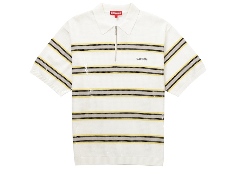 Buy Supreme 亮片条纹拉链白色Polo衫