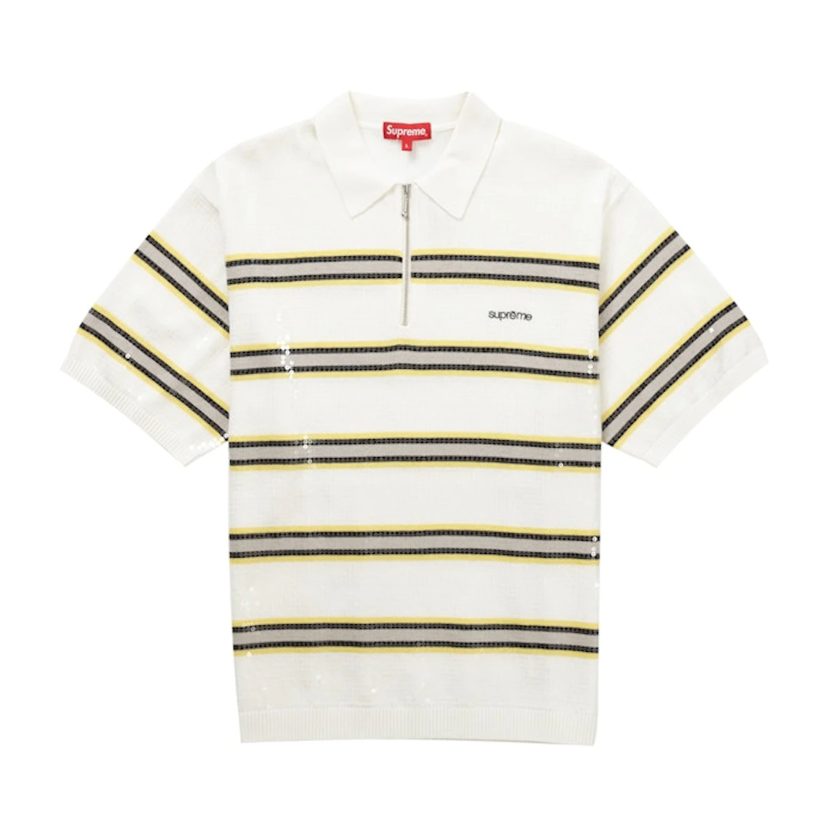 Buy Supreme Sequin Stripe Zip Polo White - Novelship Buy Supreme Sequin Stripe Zip Polo White - Novelship