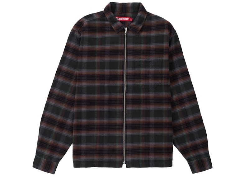 Supreme Shadow Plaid Flannel Zip Up Shirt (SS24) Black