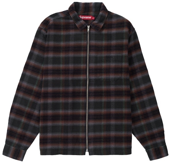 supreme-shadow-plaid-flannel-zip-up-shirt-ss-24-black