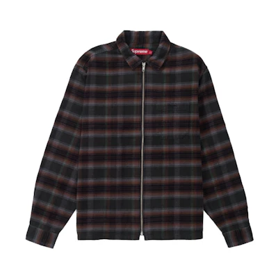 Supreme Shadow Plaid Flannel Zip Up Shirt (SS24) Black