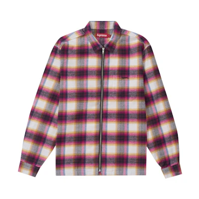 Supreme Shadow Plaid Flannel Zip Up Shirt (SS24) White