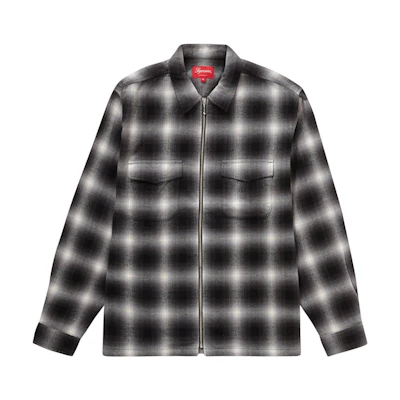 Supreme Shadow Plaid Flannel Zip Up Shirt Black