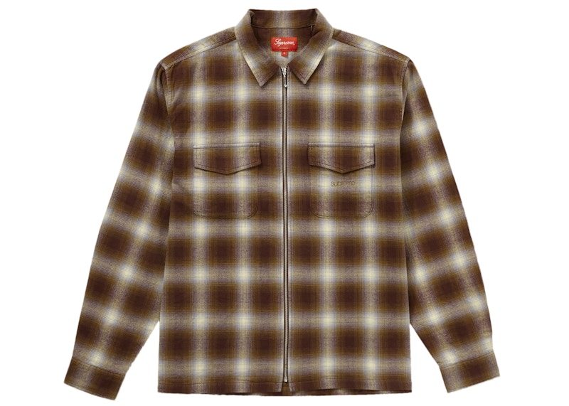 Buy Supreme Camisa Marrón de Franela con Cierre y Cuadro Sombra