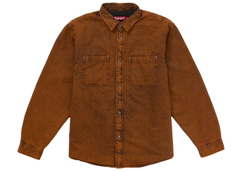 Supreme Shearling Lined Denim Work Shirt Overdyed Orange
