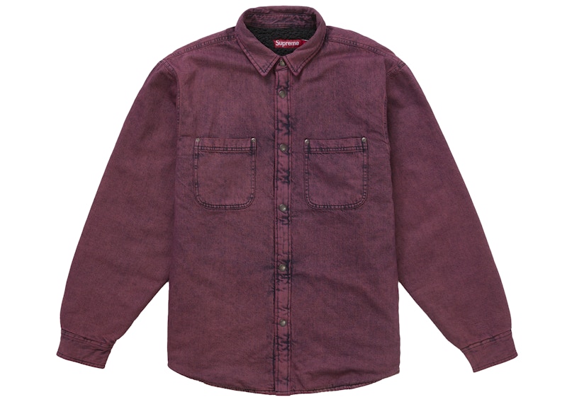 Supreme Shearling Lined Denim Work Shirt Overdyed Red