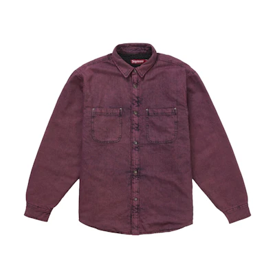 Supreme Shearling Lined Denim Work Shirt Overdyed Red