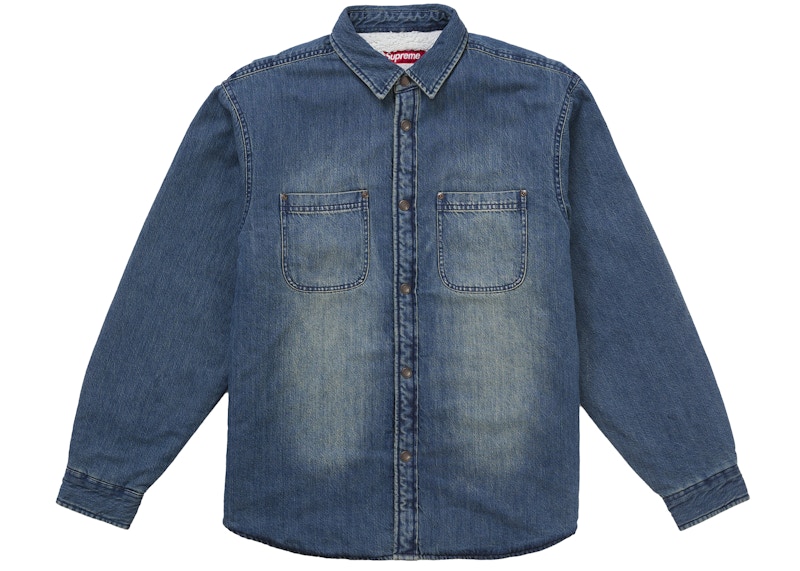 Supreme Shearling Lined Denim Work Shirt Overdyed Blue
