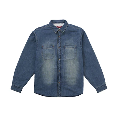 Supreme Shearling Lined Denim Work Shirt Overdyed Blue