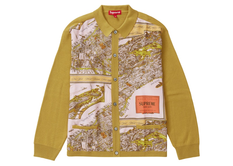Supreme Silk Map Cardigan Mustard