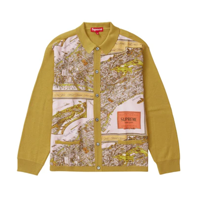 Supreme Silk Map Cardigan Mustard