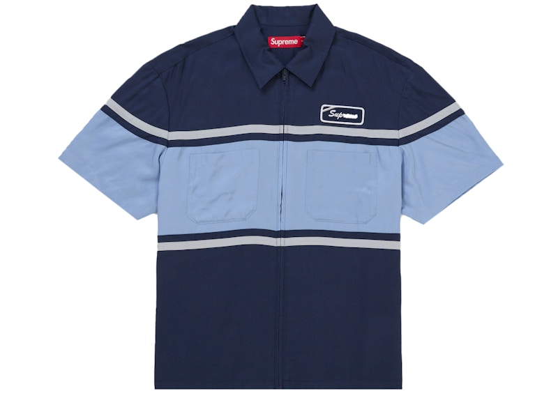 Buy Supreme Silk Zip Up S/S Shirt Navy