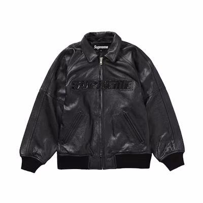 Supreme Silver Surfer Leather Varsity Jacket 'Black'