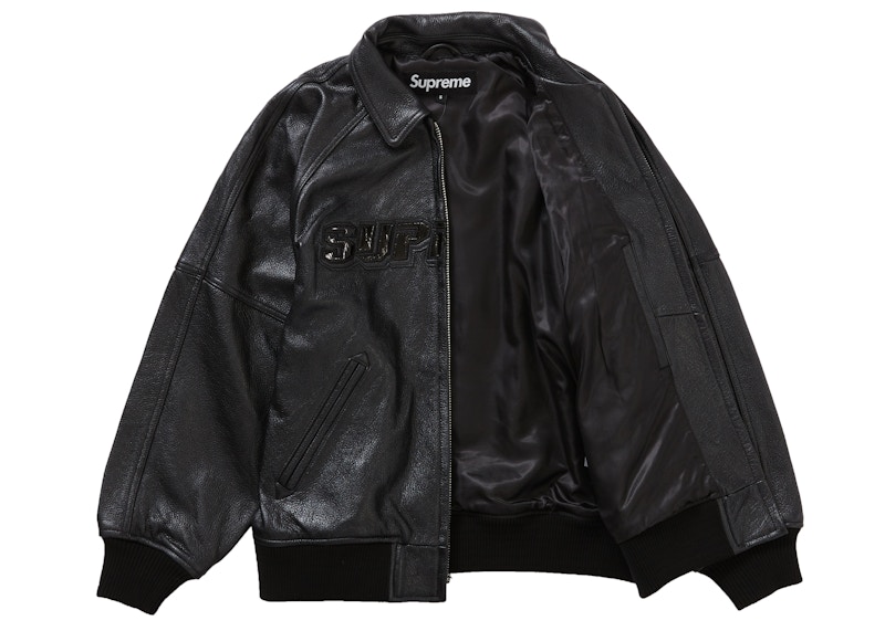 Order Supreme Silver Surfer Jaket Kulit Varsity 'Hitam'