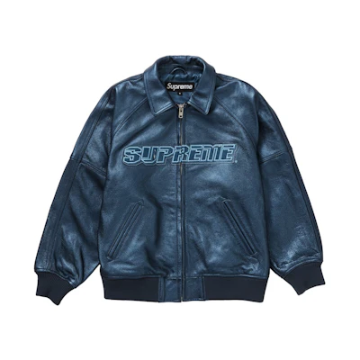 Supreme Silver Surfer Leather Varsity Jacket 'Blue'