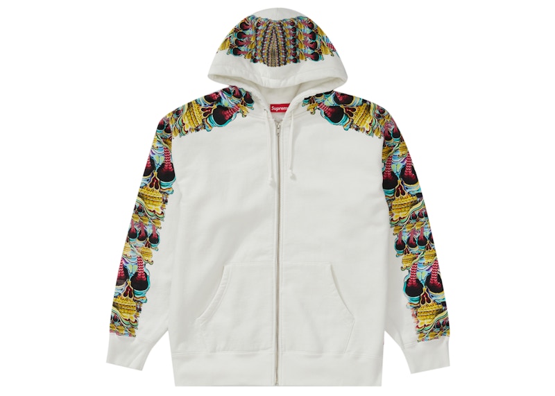 Supreme Skulls Zip Up Hooded Sweatshirt White