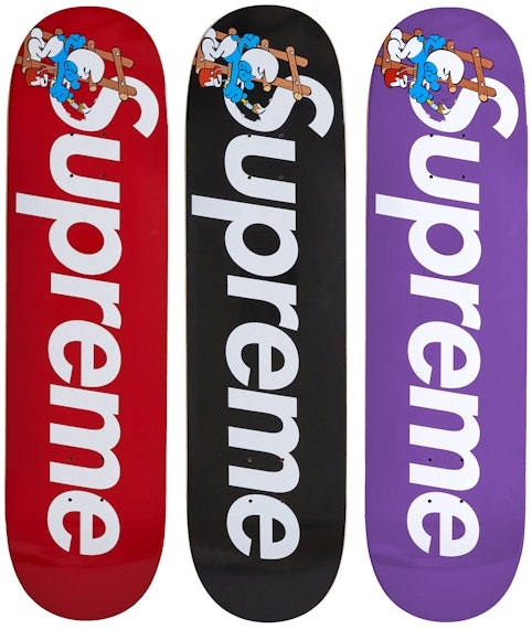 supreme-smurfs-skateboard-red-purple-black-set