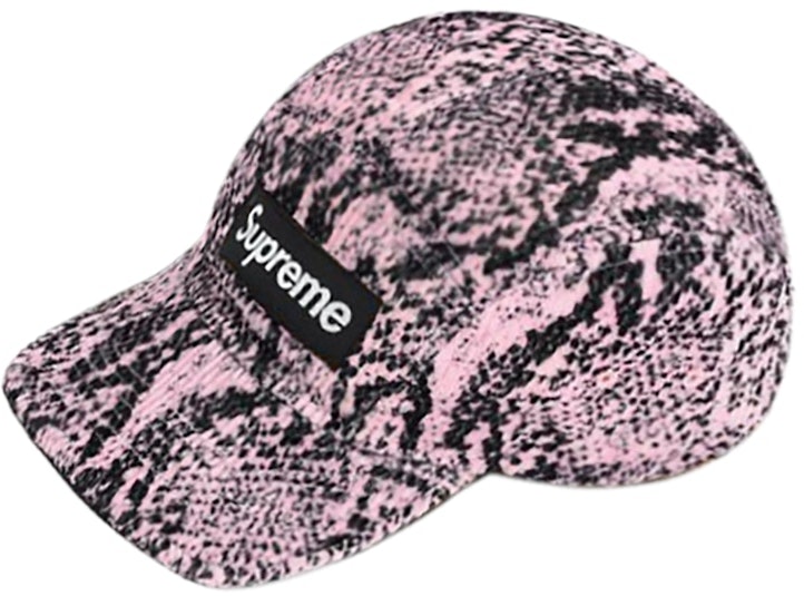 supreme-snakeskin-corduroy-camp-cap-pink