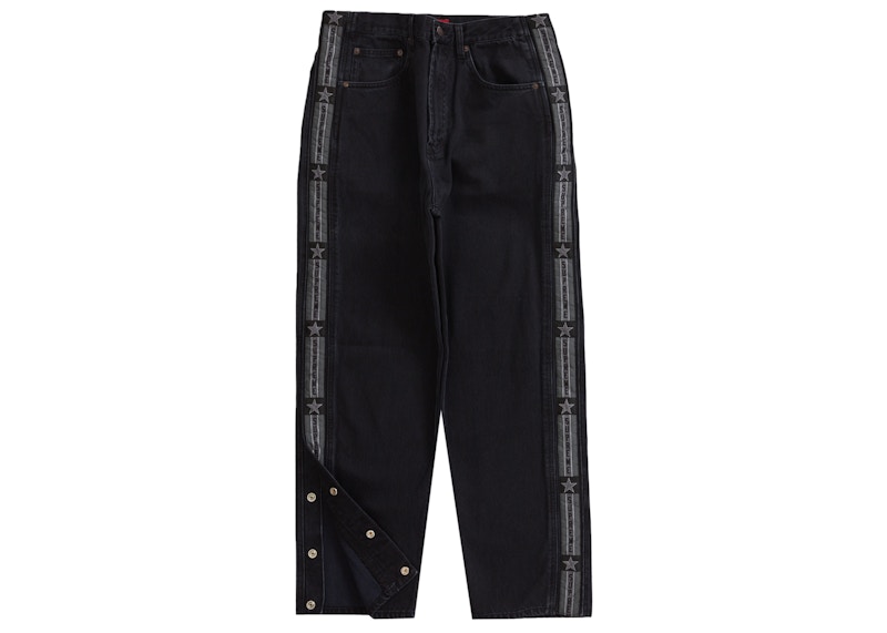 Order Supreme可掀盖宽松牛仔裤洗水黑色
