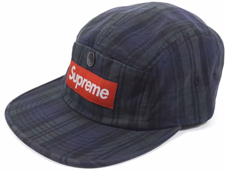 supreme-snap-button-pocket-camp-cap-black-watch-plaid