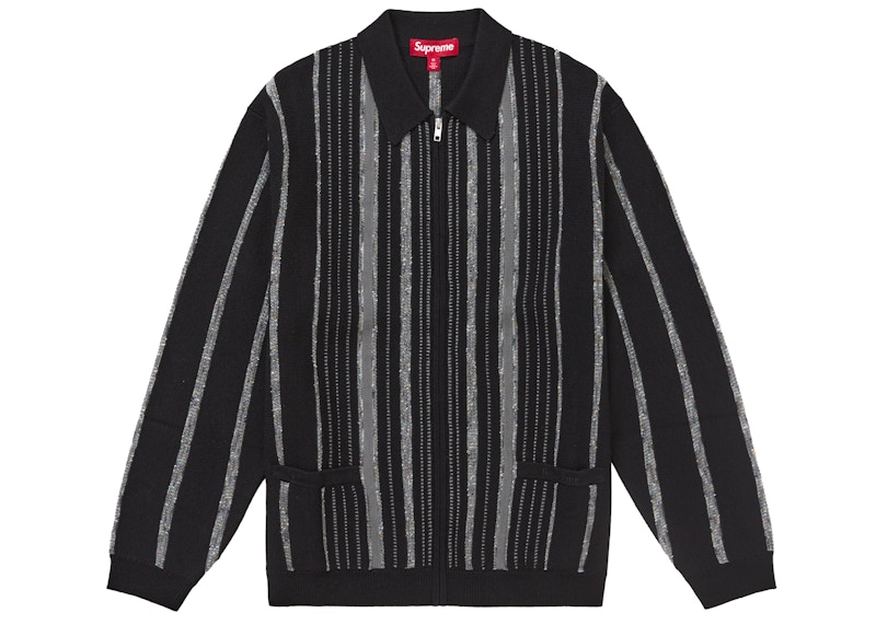Supreme Speckle Stripe Zip Up Cardigan Black