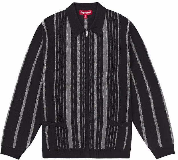 supreme-speckle-stripe-zip-up-cardigan-black