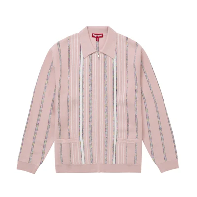 Supreme Speckle Stripe Zip Up Cardigan Pink