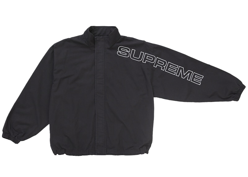 Order Supreme Spellout Jaket Track Ripstop Bersulam Hitam.