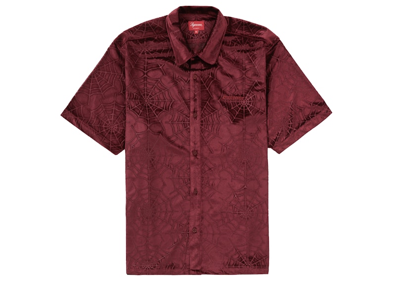Supreme Spider Web Velvet S/S Shirt Burgundy