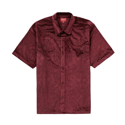 Supreme Spider Web Velvet S/S Shirt Burgundy