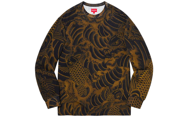 Supreme SS20 Week 14 Waves L/S Top Japanese Koi Wave Graphic Unisex Sweatshirt SUP-SS20-665