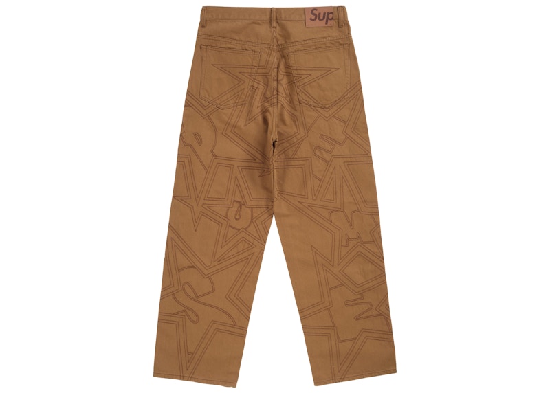 Order Supreme Stars Topstitch Celana Jeans Baggy Coklat