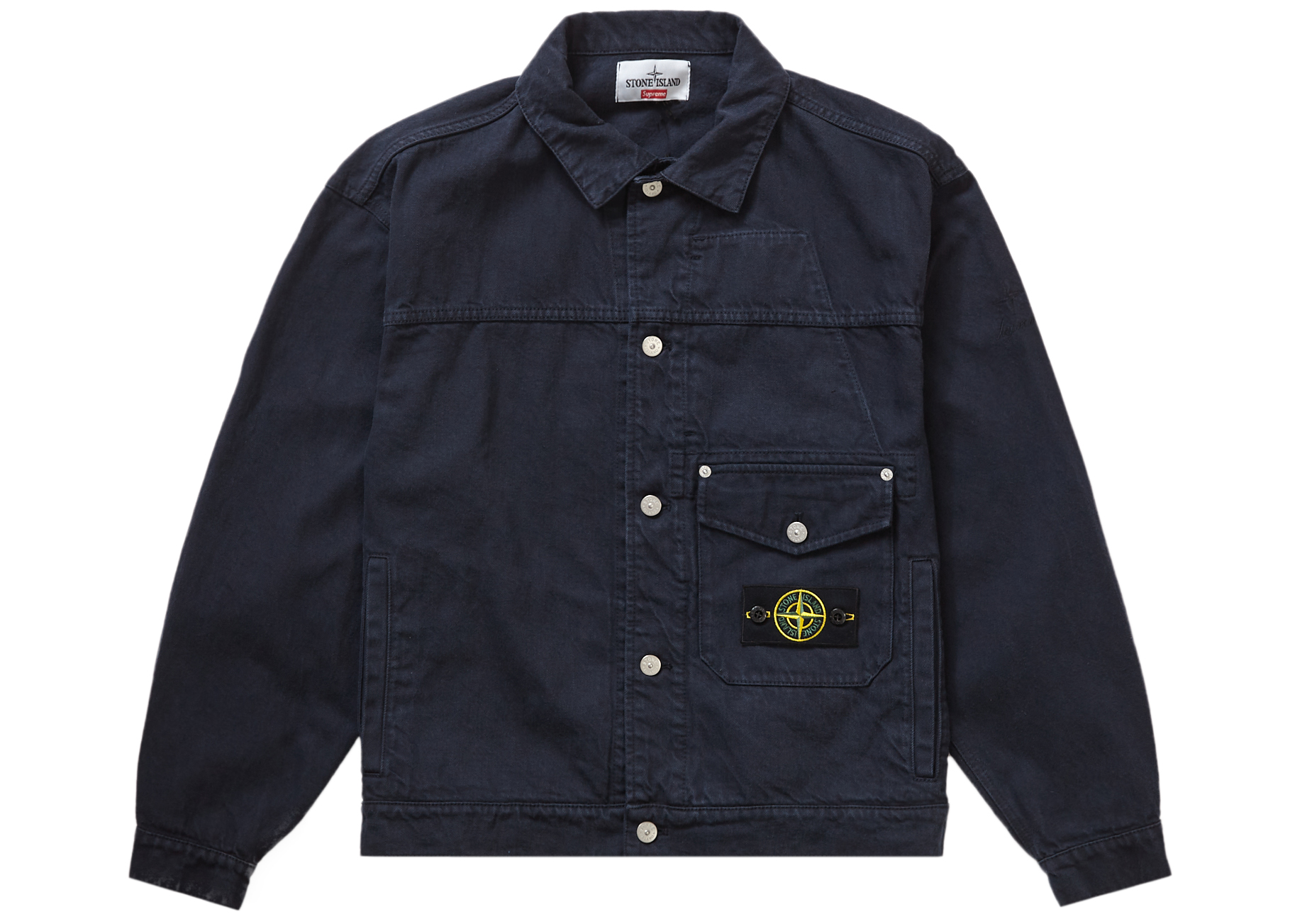 Buy Supreme Stone Island Denim Trucker Jacket Navy - Novelship