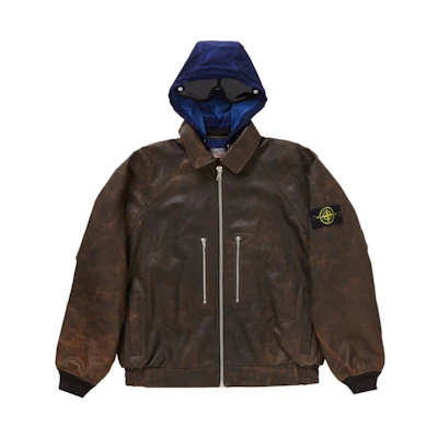 Supreme Stone Island Leather Bomber Jacket Brown