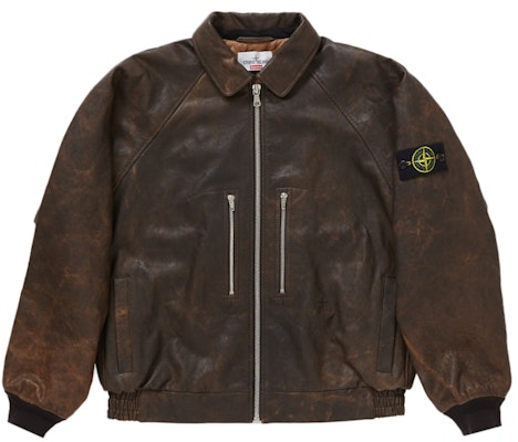 Supreme Stone Island Leather Bomber Jacket Brown Lookbook Supreme Stone Island Leather Bomber Jacket Brown