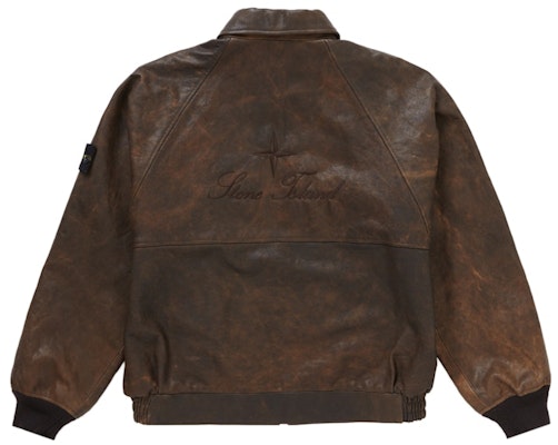 Supreme Stone Island Leather Bomber Jacket Brown Shop Supreme Stone Island Leather Bomber Jacket Brown