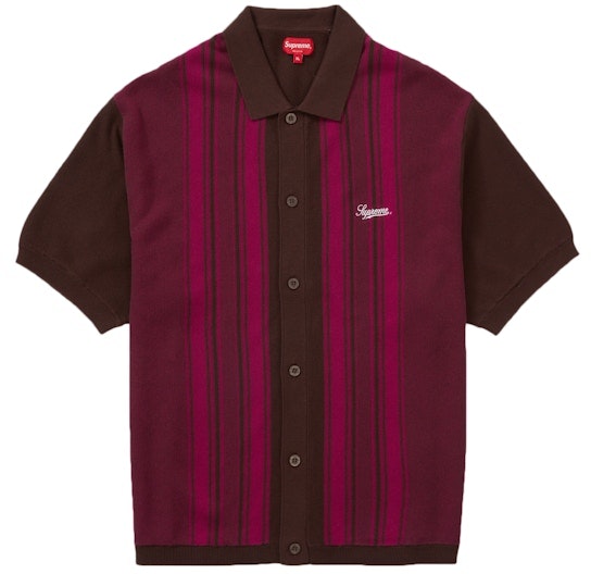 supreme-stripe-button-up-polo-brown