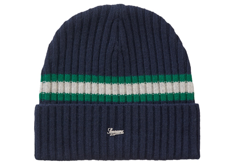 Supreme Stripe Cashmere Beanie Navy