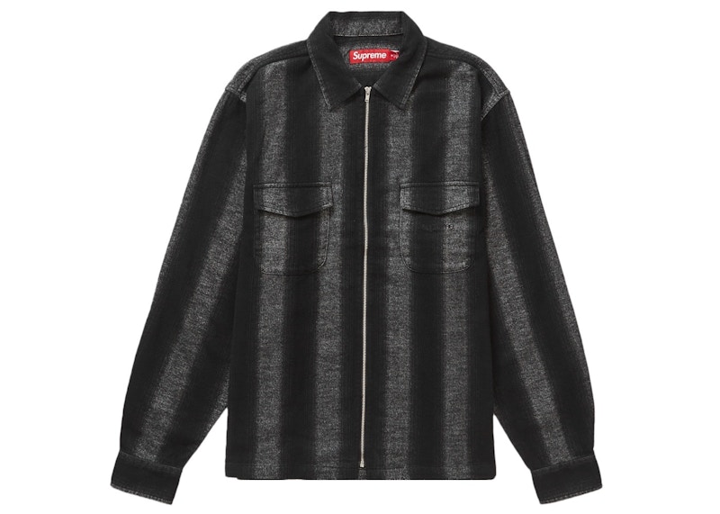Buy Kemeja Flanel Zip Up Garis Hitam Supreme