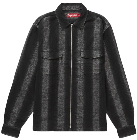 supreme-stripe-flannel-zip-up-shirt-black