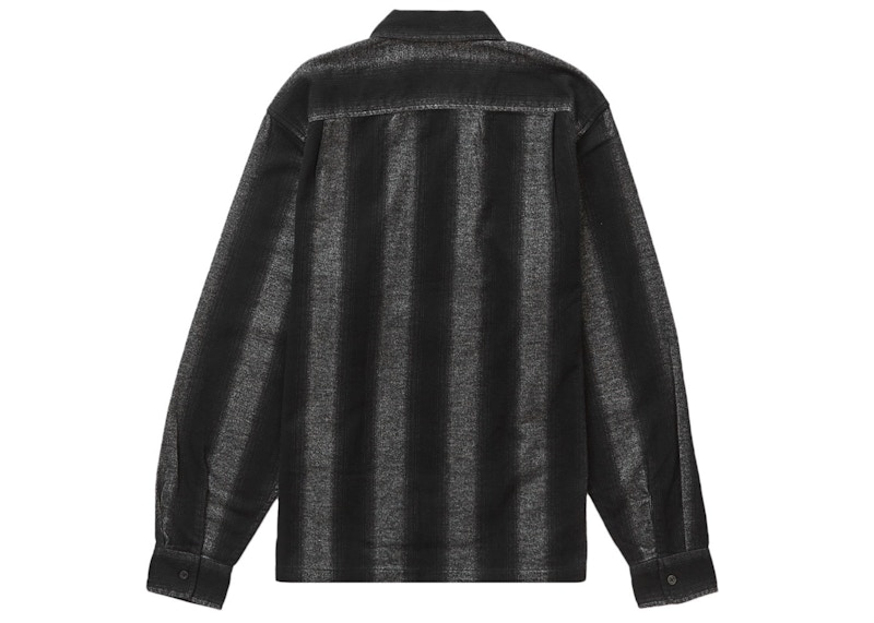 Order Kemeja Flanel Zip Up Garis Hitam Supreme